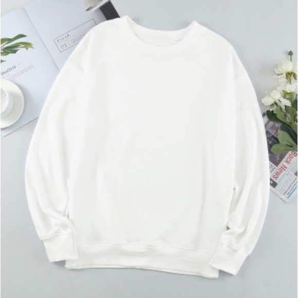 White Plain Crew Neck Pullover Sweatshirt - Picture 7 of 14